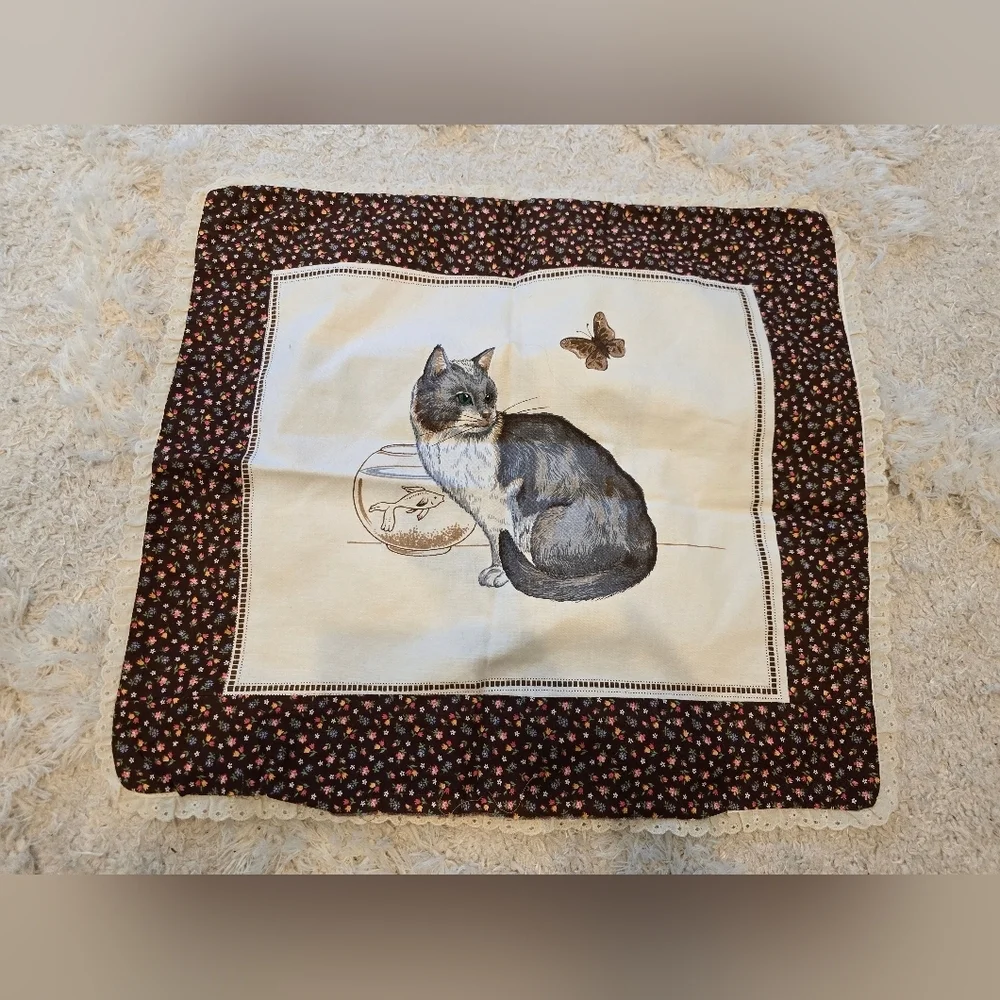 Vintage Handmade Pillow Cover 2 Sided Cat Fishbowl Taylor Swift